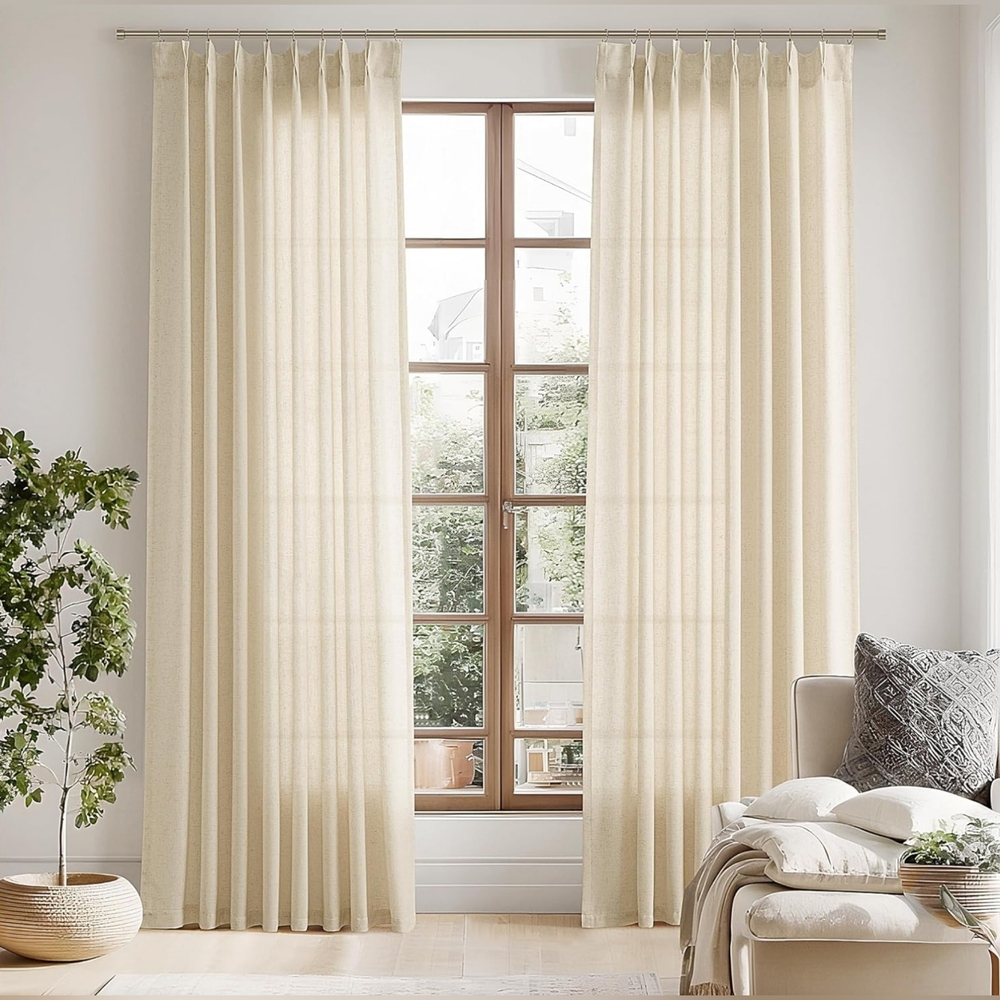 Sand Beige Linen Curtains 96 Length 2 Panels 96"L x 50"W